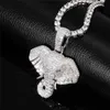 Hip Hop glacé plein Zircon mignon Animal éléphant pendentif collier or argent plaqué hommes Bling bijoux cadeau