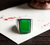 Natural Green Chalcedony Ring Men's 925 Silver Agate Ring Green Crystal Open Living Ring Jewelry Wholesale