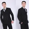 Siyah / Lacivert Damat Smokin Kruvaze Groomsmen Düğün Smokin Moda Erkekler Örgün İş Blazer Ceket Suit (Ceket + Pantolon + Kravat) 1295