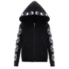 Stor storlek gotisk flicka casual sun print kvinnor svart långärmad dragkedja löst hooded jacka damkläder punk hoodie vinter