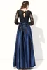 2020 New Hot Vestido Longo azul com laço preto bordado 4 / 3Sleeved Banquet mãe da noiva Vestidos Robe De Soiree