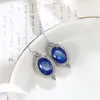 3 Çiftler / Lot Yeni Oval Şeklinde Mavi Topaz Gemstone Vintage Gümüş Damla Düğün Dangle Küpe Takı Hook