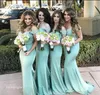 2019 Elegant Mint Green Mermaid Bridesmaid Dress Vintage Lace Top Off The Shoulder Wedding Guest Maid of Honor Gown Plus Size Custom Made