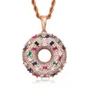 Collana con pendente a ciambella in CZ colorato pieno placcato in oro rosa di fascia alta Collane hip-hop pavimentate con zirconi Bling per uomo donna