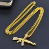 Alloy AK47 Gun Pendant Necklace Iced Out Rhinestone With Hip Hop Miami Cuban Chain Gold Silver Color Men Women Jewelry