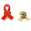 10 pçs / lote HIV Jóias Esmalte Red Ribbon Broche Pins Sobrevivendo Câncer de Sobrevivência Esperança Esperança Botões de Lapela Botons