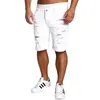 Mode gescheurde gat denim shorts mannen zwart witte slanke mager rechte casual jeans vintage lage taille korte homme