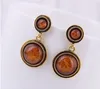 Pendientes de tuerca Vintage para mujer, pendientes marrones para mujer, pendientes redondos de piedra de resina, joyería de moda, Brincos femeninos