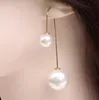 novo hot europeu e americano novo double-sided pearl long earrings gancho em forma de u brincos de pérola moda clássico requintado elegância