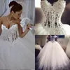 Corset Beaded Baljurk Trouwjurken Bling Sweetheart Pearls Puffy Tulle Bruidsjurken Zien via Top Lace Up Country Jurk 2019