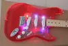 E-Gitarre mit rotem LED-Licht-Acryl-Korpus und kleiner Tremolo-Brücke, SSS-Tonabnehmer, kann individuell angepasst werden