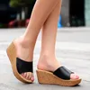 Été Compensées Sandales De Plage Chaussures À Talons Hauts Casual Femmes Bouche De Poisson Plate-Forme Talons Hauts En Cuir Véritable Pente Gladiateur Sandalias Pantoufles