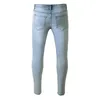 Nowy Kolano Fold Hole Zipper Jeans Mężczyźni Moda Motocykl Bawełna Dżinsy Spodnie Otwory Wysokiej klasy Dropshipping Gorące Spodnie Sprzedaż