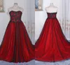 Plus Size Black Red Suknie Ślubne Niestandardowe Ramiączek Koronki Zroszony Corset Powrót Suknie Ślubne Kobiety Suknia Ślubna Vestidos de Novia