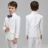Beige Beige Bloem Boys Suits voor Bruiloft Kinderkleding Blazer Notched Revers Kind Bruidegom Tuxedos 3Pieces Jas + Pants + Vest Jongens Formele slijtage
