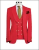 Burgundy Noivo Smoking pico lapela Groomsmen Mens vestido de casamento Excelente Homem Jacket Blazer 3 Piece Suit (Jacket + Calças + Vest + Tie) 681