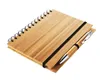 Wood Bamboo Cover Notebook Spiral Notepad With Pen 70 sheets recycled lined paper SN2129