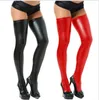 New Red Coxa alto Mulheres Sexy Stockings Faux Leather longa do desempenho de Cano Alto Com Lace Stocking Stage para Femme Noite Partes Clubwear