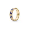 NEW 18K yellow gold plated Ring sets Original Box for Pandora 925 silver Blue Stripes & Stones Ring Women Mens Gift Jewelry RING240S