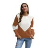 Vinter 2019 Hit Color Stitching Round Neck Long-Sleeved T-shirt Partihandel Explosion Modeller i Europa och Amerika