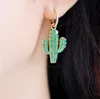 Wholesale-Fashion Gold Plated Green Cubic Cactus Earrings for Girls Women Luxury Designer Asymmetry Earrings Jewelry for Party Wedding