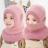 New Autumn Winter Children Hat Velvet Knitted Hat irl's Windproof Face Protection Integrated Neck Warm Scarf Boy's Hats M218