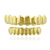 Hip Hop Gold Teeth Grillz Top Bottom 8 tänder Grillar Dental Cosplay Vampire Tooth Caps Rapper Party Jewelry Gift XHYT10076491930