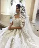 D dentelle fleurs hors épaule boule robes de mariée Vintage princesse saoudien arabe dubaï grande taille robe de mariée BC W