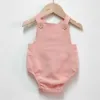 Ins Mais novo Designer Bebê Bebê Menino Menino Romper Roupas Sólido Azul Azul Botão de Verão Rosto Recém-nascido Cinto Recém-nascido Romper Onesies