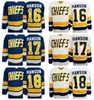 슬랩 샷 찰스 타운 족장 남자 16 잭 Hanson Jerseys 17 Steve Han Ice Hockey Jersey 자수 빈티지 18 Jeff Hanson CCM 영화 저지