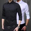 Mens Long Sleeve Shirt Fashion white Casual Solid color Fashion Business Design Fabric Soft Comfortable Men Business Dress Slim
