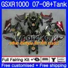 키트 + 탱크 SUZUKI GSX R1000 용 GSXR-1000 GSXR 1000 2007 2008 301HM.59 GSX-R1000 그린 블랙 핫 07 08 바디 K7 GSXR1000 07 08 페어링 7 개 용품