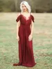 Burgundy Simple Bridesmaid Dresses V Neck Spaghetti Strap Ruffles Sexy Back Lace Up Maid Of Honor Dresses Floor Length Wedding Guest Dresses