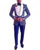 Newest One Button Blue Polka Dot Wedding Groom Tuxedos Shawl Lapel Groomsmen Mens Dinner Blazer Suits (Jacket+Pants+Tie) 257