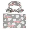 Pasgeboren baby Swaddling dekens met konijnoorhoofdbanden Baby Floral Swaddle Wrap Deken Haarbandset Katoenfolie Doek