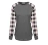 Women Plaid Christmas T-shirt Plus Size Xmas Tops Elk Long Sleeve Shirt Letter Print Patchwork Tees Cotton Casual Blouse O Neck Blusas B6823