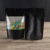 2000pcs14 * 21cm (5,5 * 8.25in) Hang Buraco Reclosable Matte Black Stand Up Bolsas MyLar Mylar Zipper Package Bags Limpar janela Livre DHL