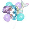 7 pcs / Suprimentos muito Festa de aniversário da sereia Número do balão Decor 0-9 Folha de alumínio de aniversário balão de festa