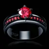 Fashion Style Red cubic zircon Garnet Rings For Women Lady Black Gold Filled Wedding Engagement Love Promise Ring Anel Wholesale