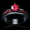 Fashion Style Red cubic zircon Garnet Rings For Women Lady Black Gold Filled Wedding Engagement Love Promise Ring Anel Whole282S