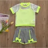 Kids Designer Roupas Meninas Verão Malha Traseiras Suspensos Blusa Sports Sportsuit Crop Tops Smock Calças Outfits Work Out Sportwear B7579