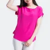 Kobiety Prawdziwe Jedwabne T Shirt Krótki Bat Rękaw Solid Szyfonowa Koszula Luźna Koszula 100% Naturalny Jedwabnik Basic Top Plus Size 2019 Letni Downing J190424