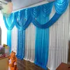 3 * 4 m Festa di Nozze Ghiaccio Tessuto di Seta Panneggio Bianco Tiffany Colore Blu Con Swag Stage Prop Moda Drappo Tenda Sfondo