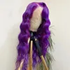 Long deep part Body Wave Purple Lace Front Wig Side Part Synthetic full lace Wigs for Women Heat Resistant Glueless Wig