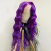 Long deep part Body Wave Purple Lace Front Wig Side Part Synthetic full lace Wigs for Women Heat Resistant Glueless Wig4835337