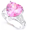 10 Sztuk / partia Luckyshine Women Pink Kunzite Topaz Gems 925 Srebrne Serce Cyrkonia Pierścień Bijoux Party Pierścionki ślubne Rozmiar 7 8 9