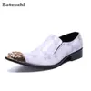 Batzuzhi mode hommes chaussures métal bout pointu chaussures habillées en cuir hommes blanc chaussures de fête de mariage hommes zapatos de hombre, grande taille