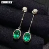 Zhhey Natural Emerald Servings Острые твердые 925 серебряных серебряных серьгов с изумрудами для женщин для женщин.
