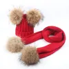 Autumn Winter Newest Mother And Children Matching Beanies Baby Kids Warm Knitted Hats Teenager Girls Raccoon Wool Ball Beanies Scarfs