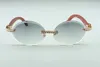 Nyaste mode t3524016-1 Skärlins Diamanter Solglasögon, Naturligt Original Trä Temples Retro Ovala glasögon, Storlek: 58-18-135mm